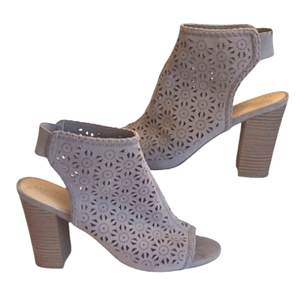 LC Lauren Conrad Peep-Toe Block Heel Sandal Laser Cutout Boot Style Ankle Shoe